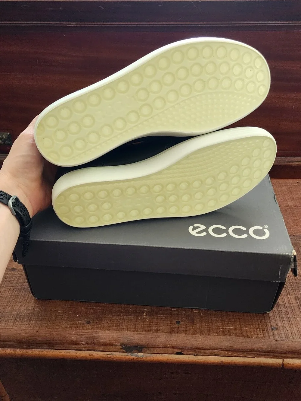 Ecco Soft 7 Black Woven Leather Slip-On Sneakers with White Sole